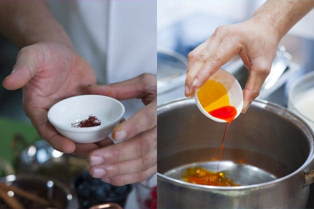Saffron being adding into the pot of water