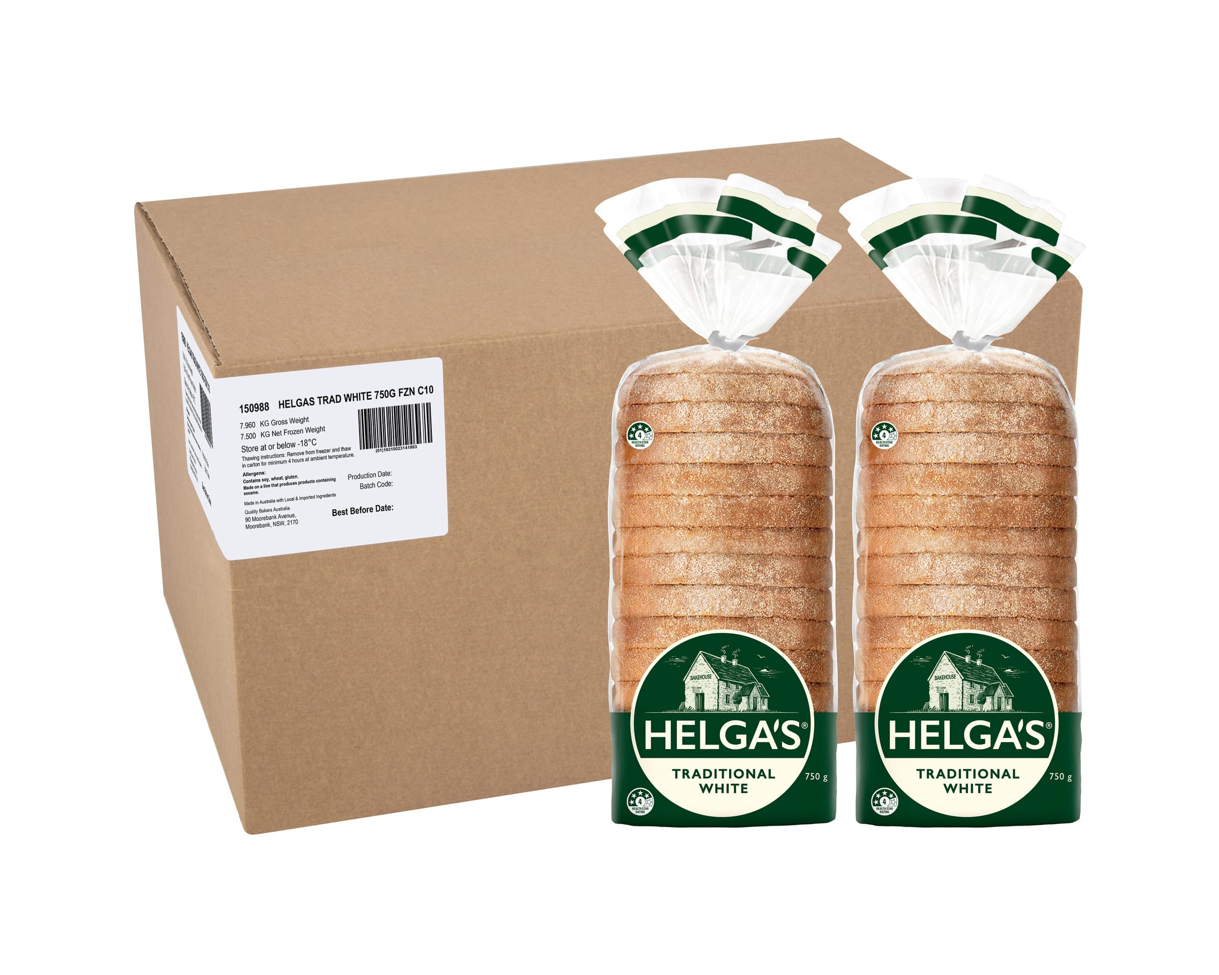 Helgas Loaf Traditional White Frozen 7.5 kg
