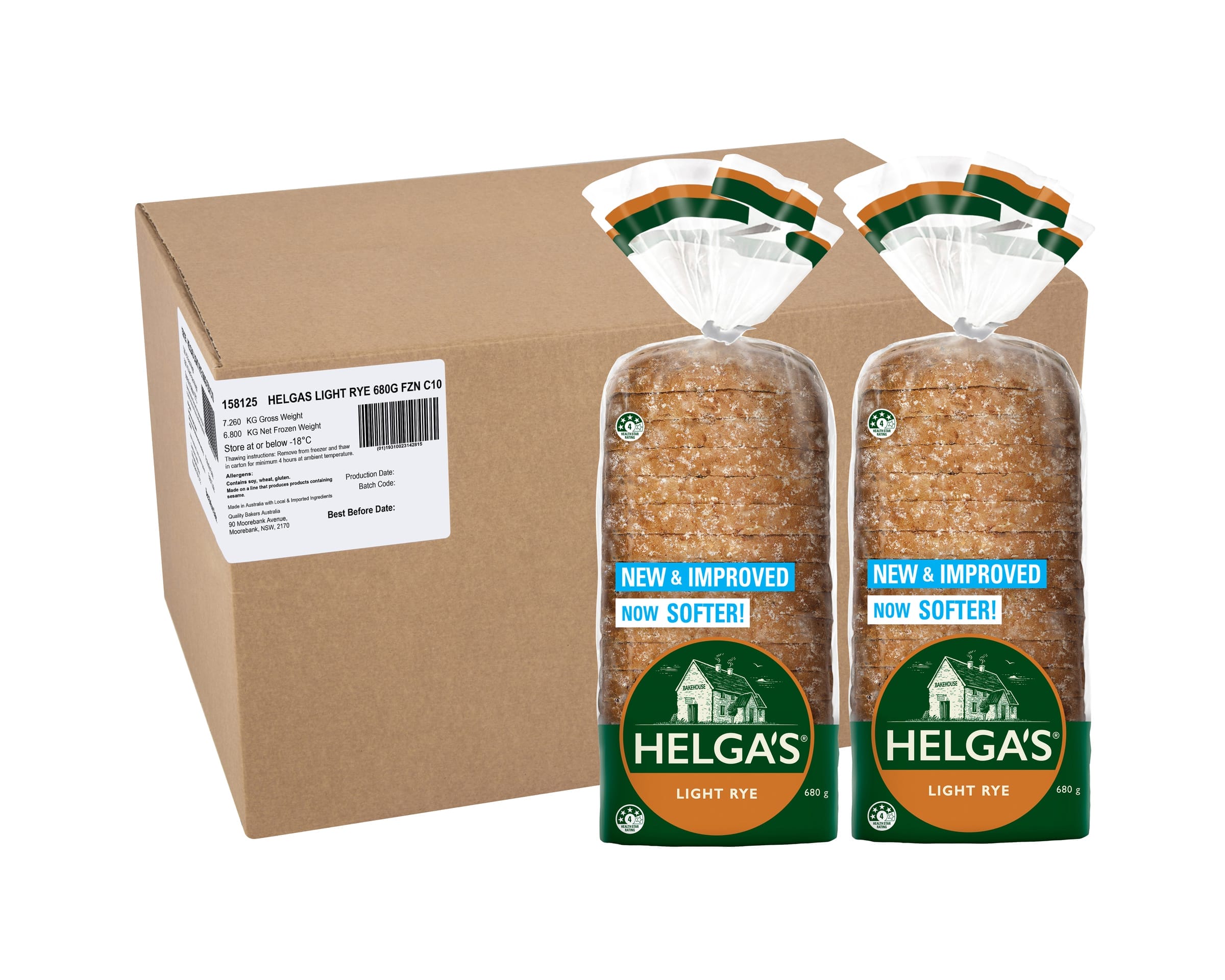 Helgas Loaf Light Rye Frozen 6.8 kg